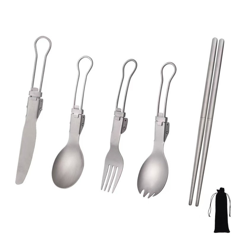 Camping Cooking Set Lightweight - Titanium Foldable Utensil Set with Fork
