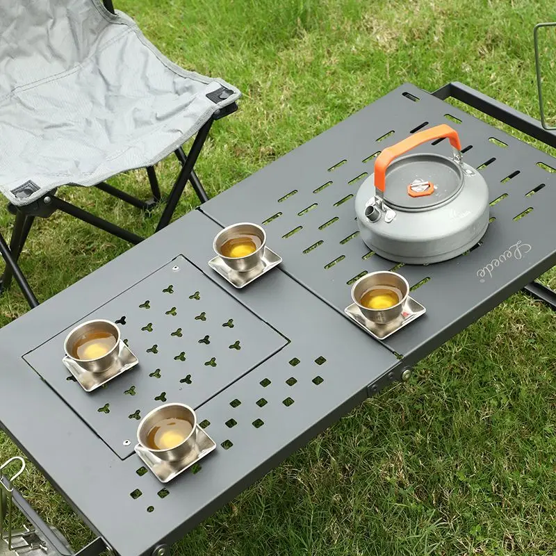 Camping Cooking Table With Storage - Camping Portable Folding Iron Mesh Table
