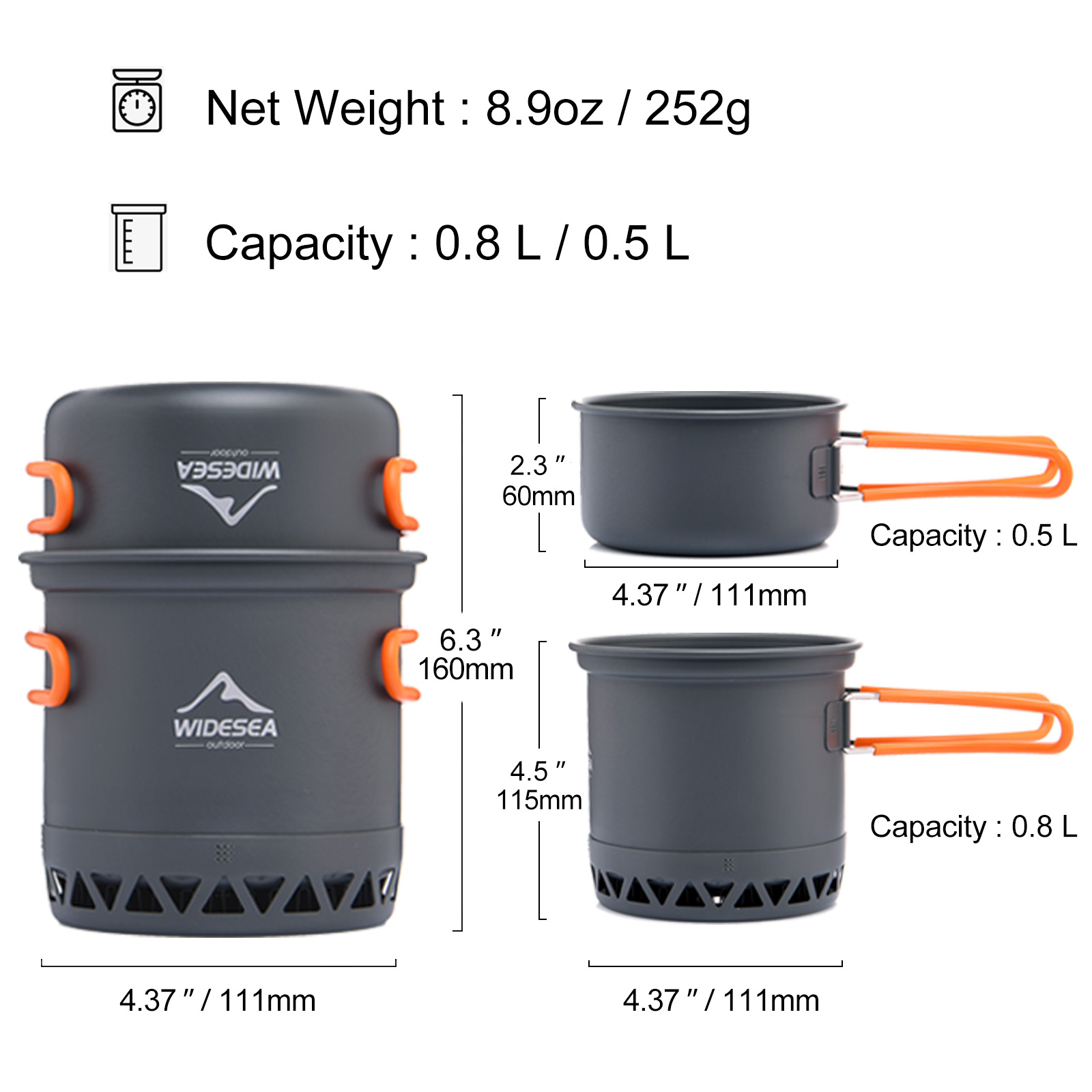 Widesea Camping Pot 1.3L 2.3L  - Quechua Camping Cooking Set ulasan dan harga