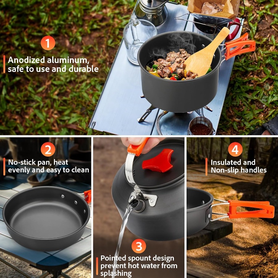 Camping Cookware Set: 35oz Non - Camping Cooking Kit ulasan dan harga