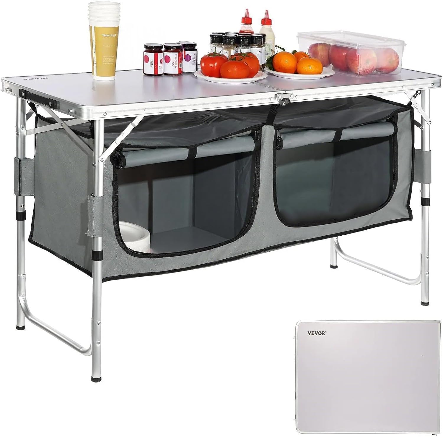 Camping Kitchen Station, 3 Adj - Camping Cooking Table With Storage ulasan dan harga