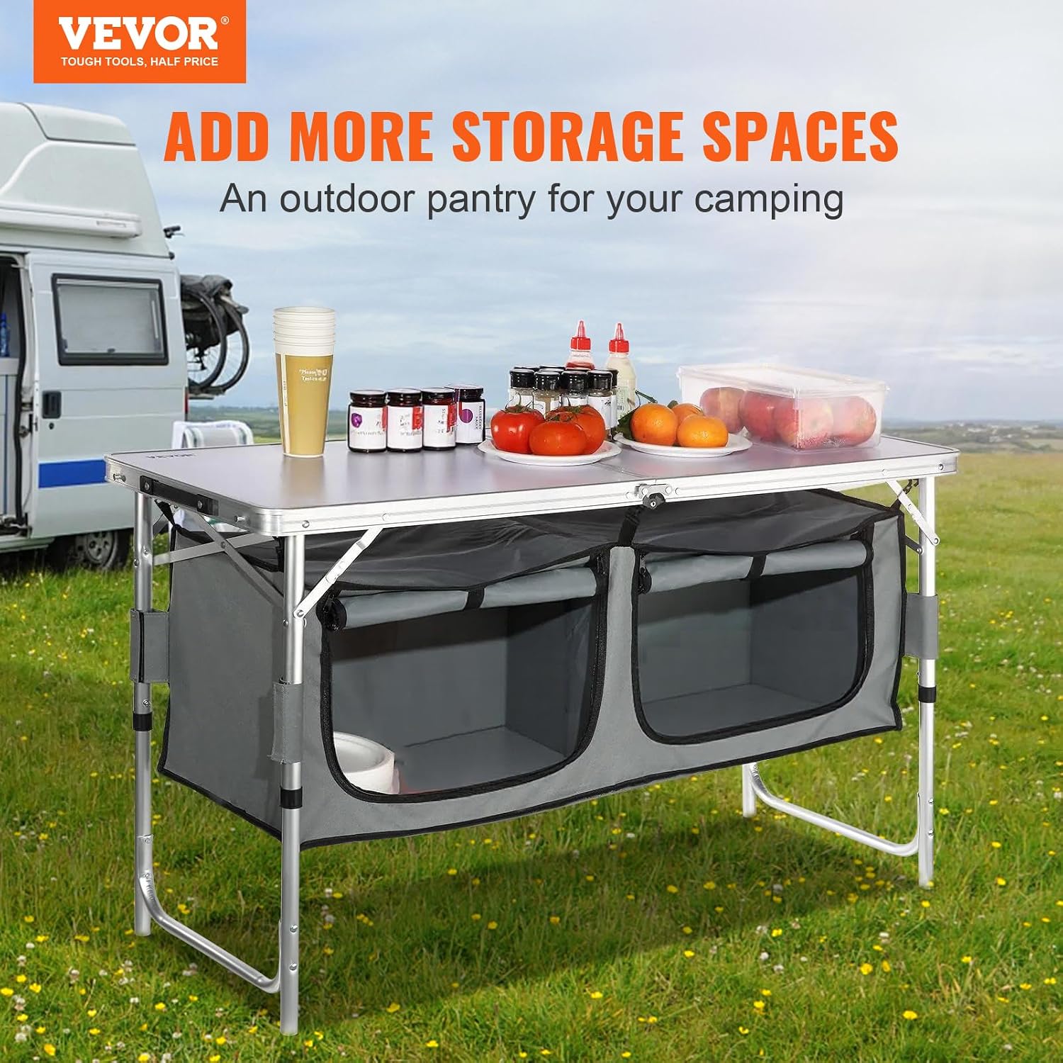 Camping Kitchen Station, 3 Adj - Camping Cooking Table With Storage ulasan dan harga